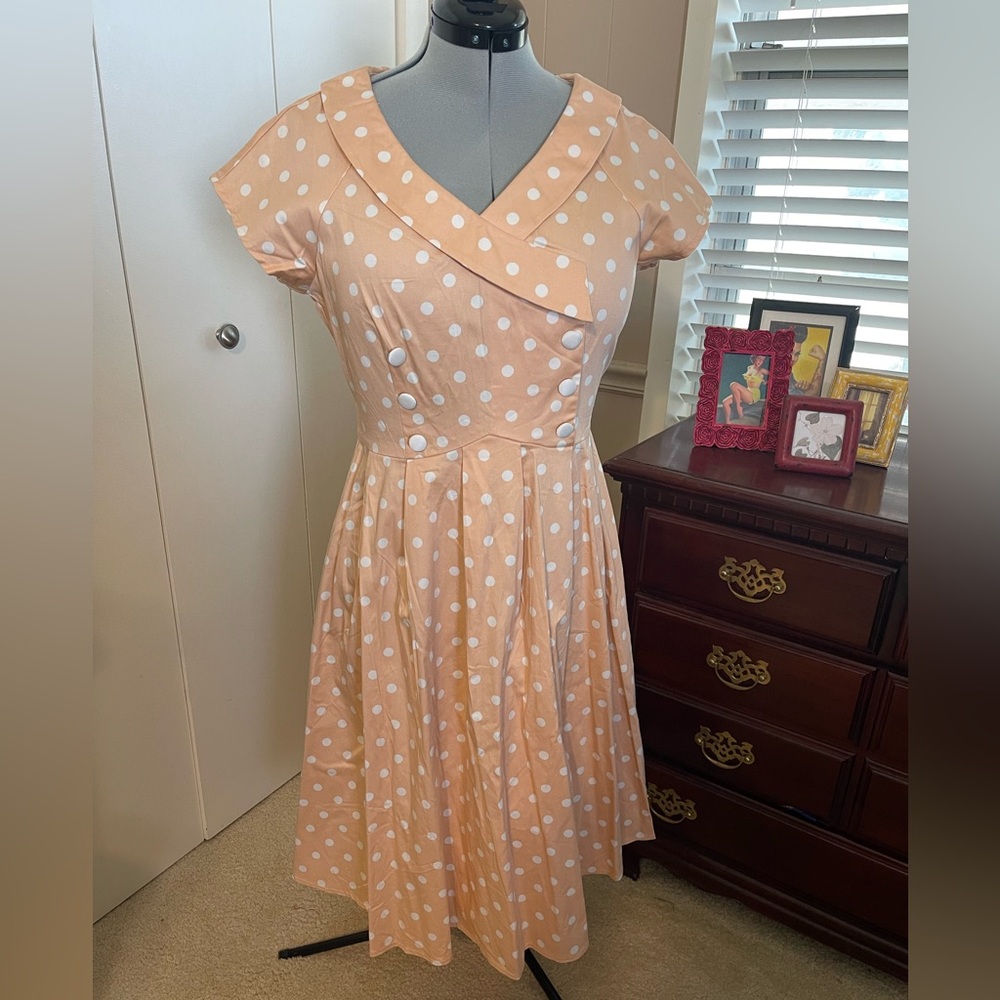 NWT Voodoo Vixen Light Peach Polka Dot Swing Dress
